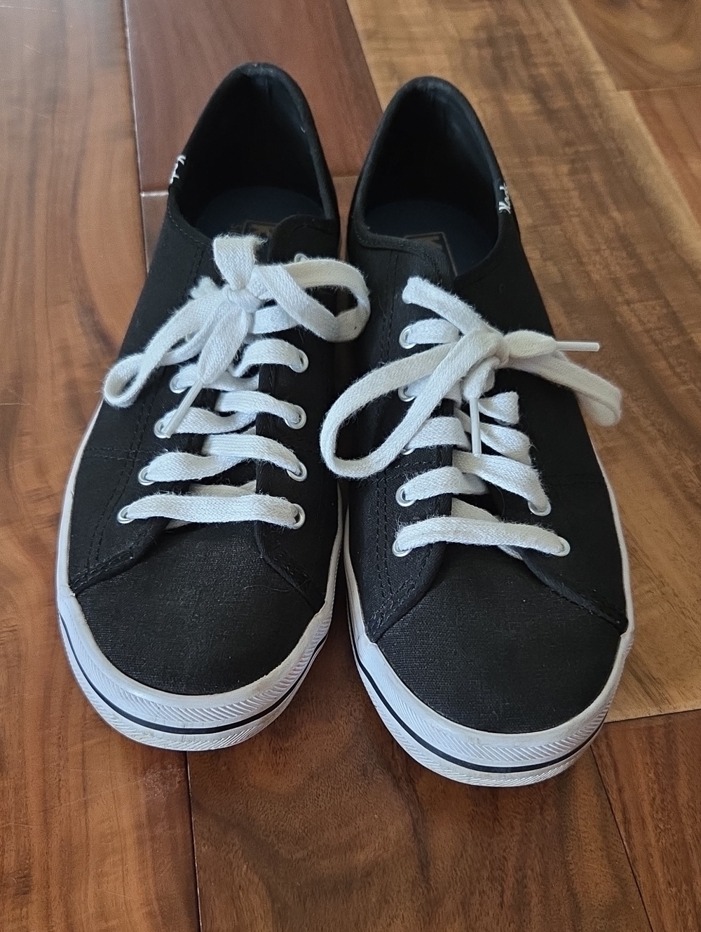 KEDS Black Canvas Lace-Up Sneakers with White Accents